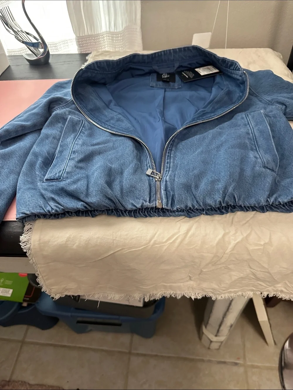art class Blue Denim- Zip up Bomber Jacket with pockets for Kids Sz S 6/7 NWT